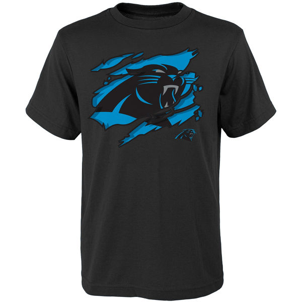 Men NFL Carolina Panthers Youth Ripped Off TShirt Black